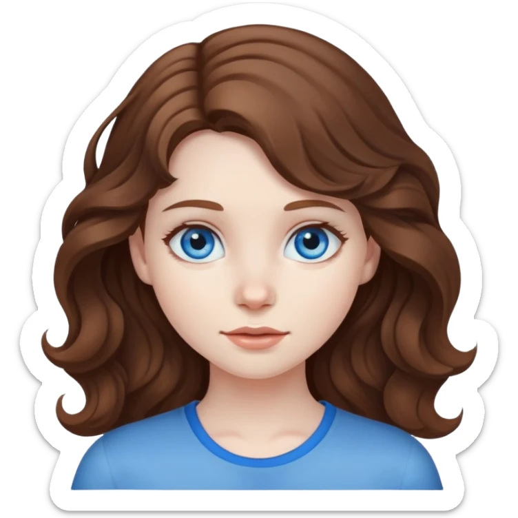 girl with wavy brown hair blue eyes and pale skin sticker