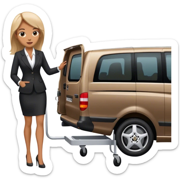 Woman in suit pushing a stretcher in to a black Mercedes Vito van sticker