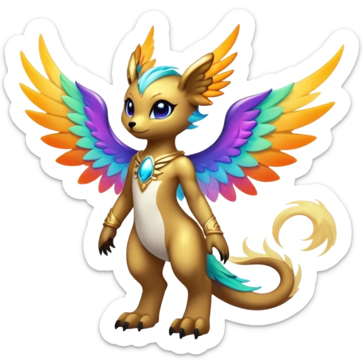 Anthro Sona Cool Edgy Cute Beautiful Colorful Shy Winged Shiny Nebula Fakemon-Fantasy-Creature Full Body sticker