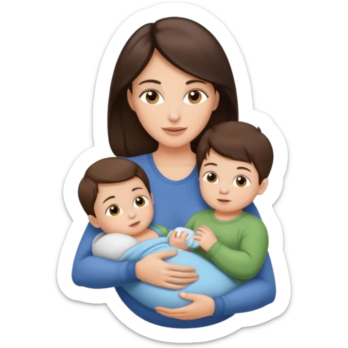 Beautiful fit Brunette Mom holding a baby and two sons, ultra realistic  sticker
