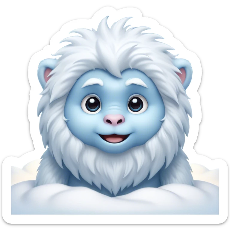 Cinematic Cute Yeti Portrait Emoji, with a charming, small, fluffy form in soft snowy whites and cool blues, featuring big, innocent eyes and a shy, gentle smile, simplified yet irresistibly endearing, highly detailed with a soft glowing outline that captures the whimsical charm of a friendly yeti ready for a cuddle! sticker