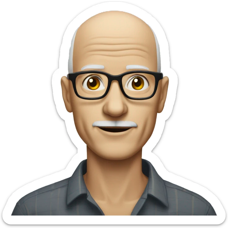 skinny 60 year old white man with no facial hair bald with glasses sticker