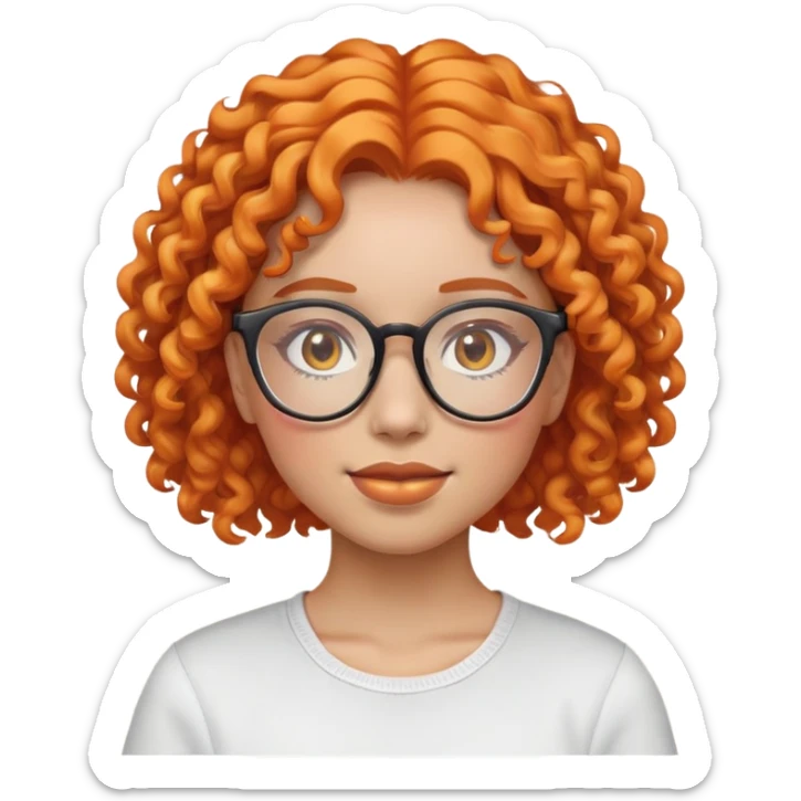 A iPhone emoji thats a girl with curly orange hair and clear glasses sticker