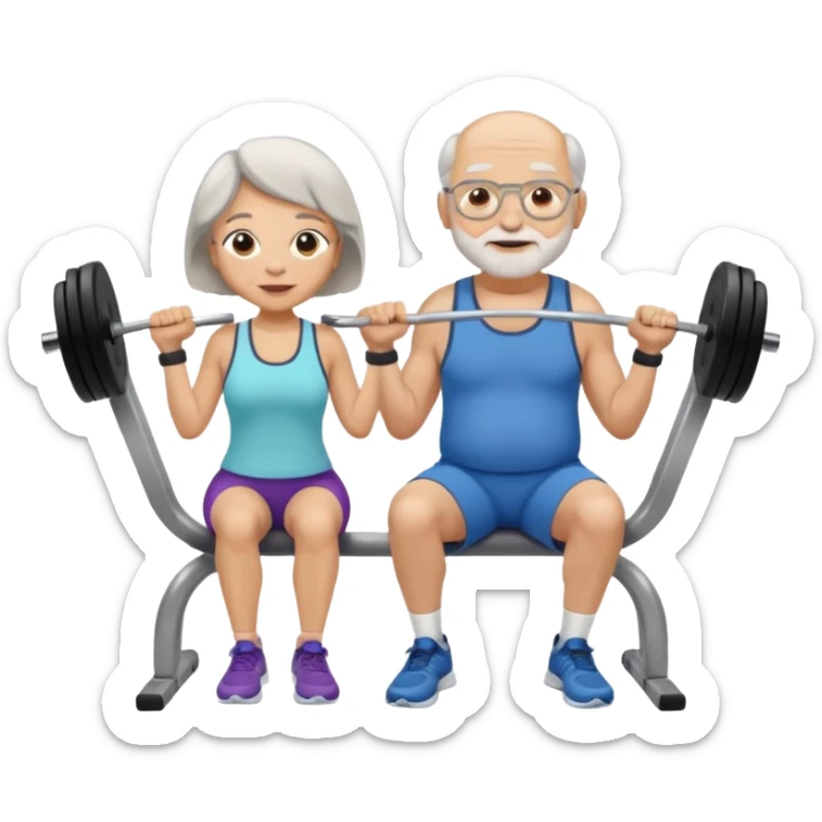 light skin grandma and grandpa work out at the gym and They have neutral colours of clothes sticker