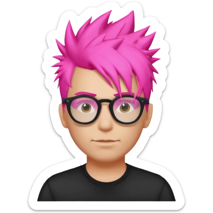 Man with neon pink spiky hair and glasses, half body sticker