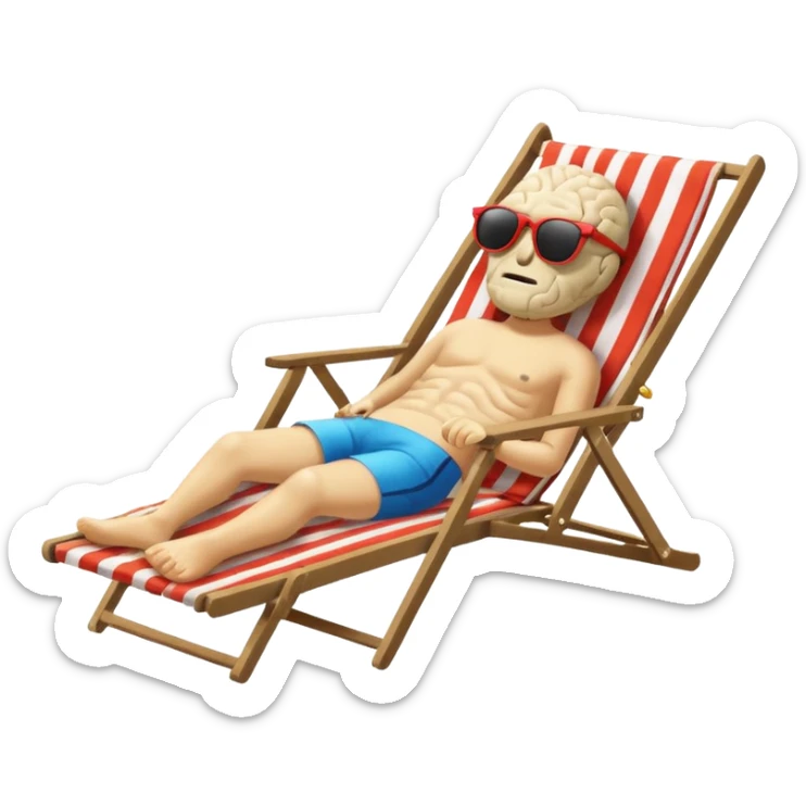 A brain lies in a deck chair wearing sunglasses at the edge of the pool. sticker