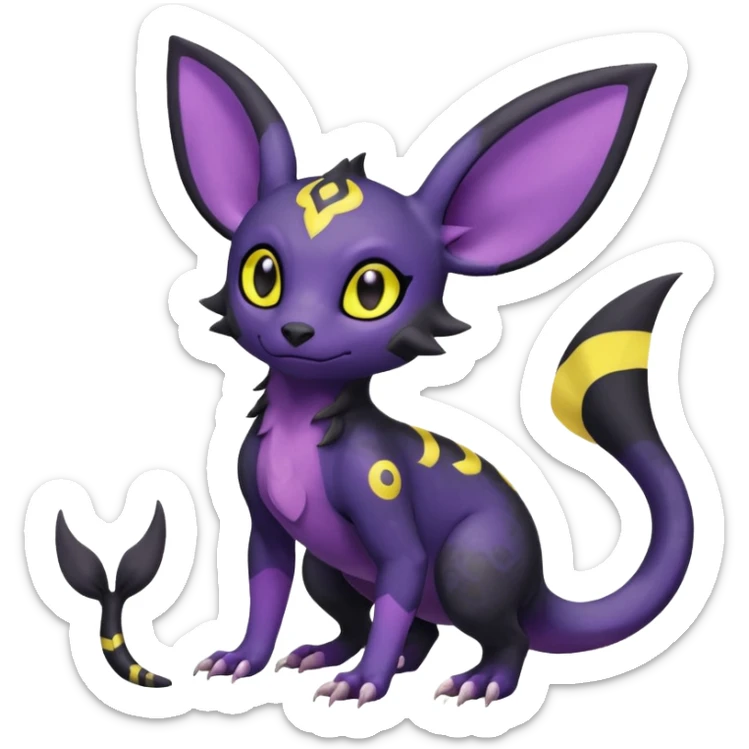 Rare exotic cute epic esthetic Salandit-Umbreon-Noibat-species-Fakemon-hybrid-creature, with markings, full body sticker