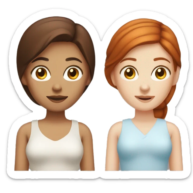 A red hair caucasian woman with blue eyes and a dark brown hair woman, Caucasian with brown eyes sticker