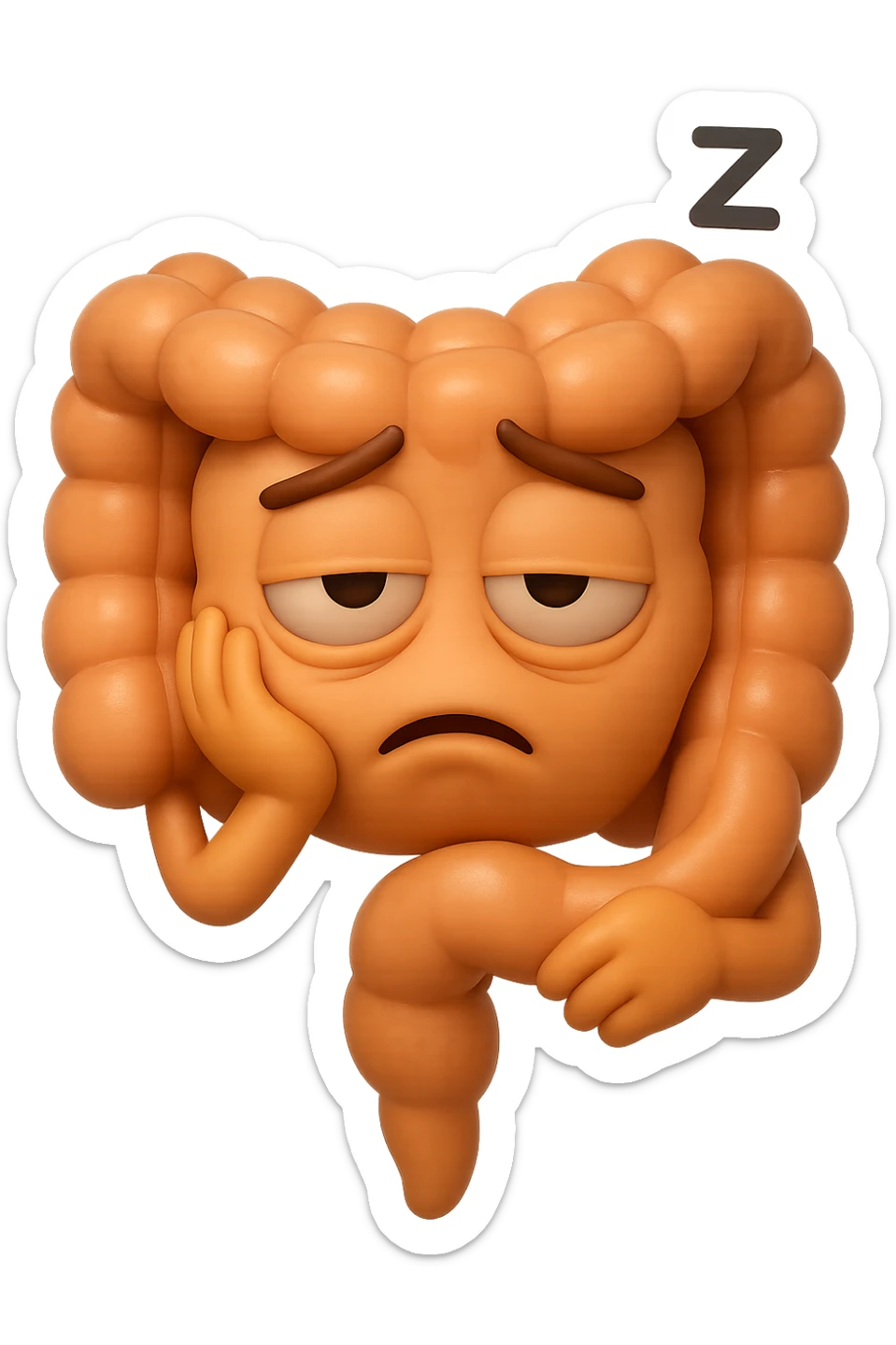 EMOJI STILE IPHONE 3D DI un intestino molto stanco che prova a dormire ma non ci riesce sticker