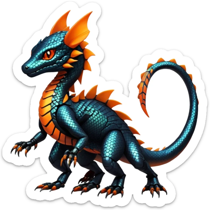 Modern Futuristic Scaly IridescentCyber-Salandit-Litten-Hybrid (Full body) sticker