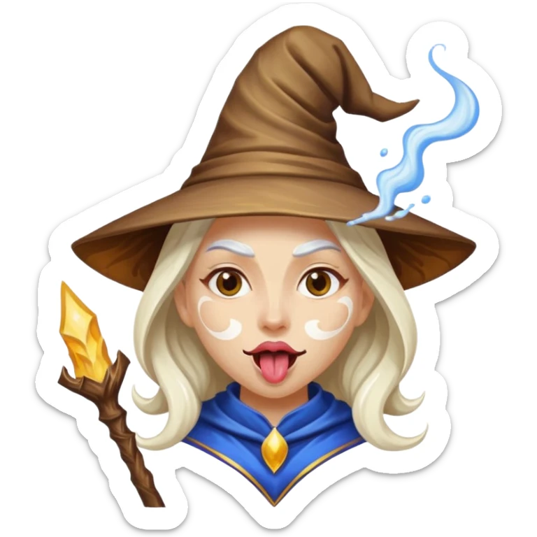 Female wizard with her tongue out and with white paint on her face sticker