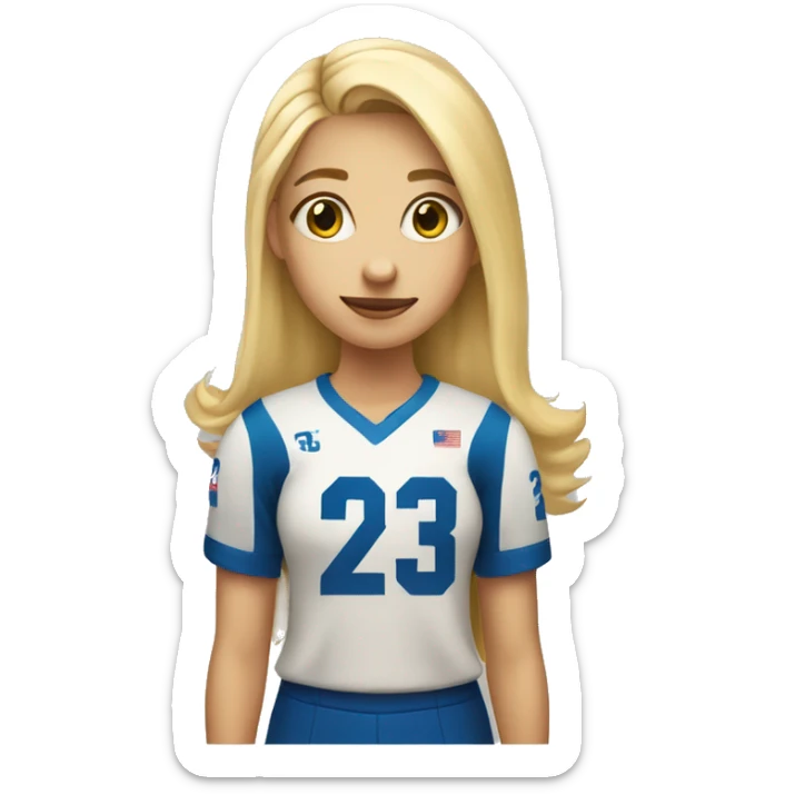 A girl with blonde hair wearing a shirt with the number 23 on it and with a volleyball in her hand sticker