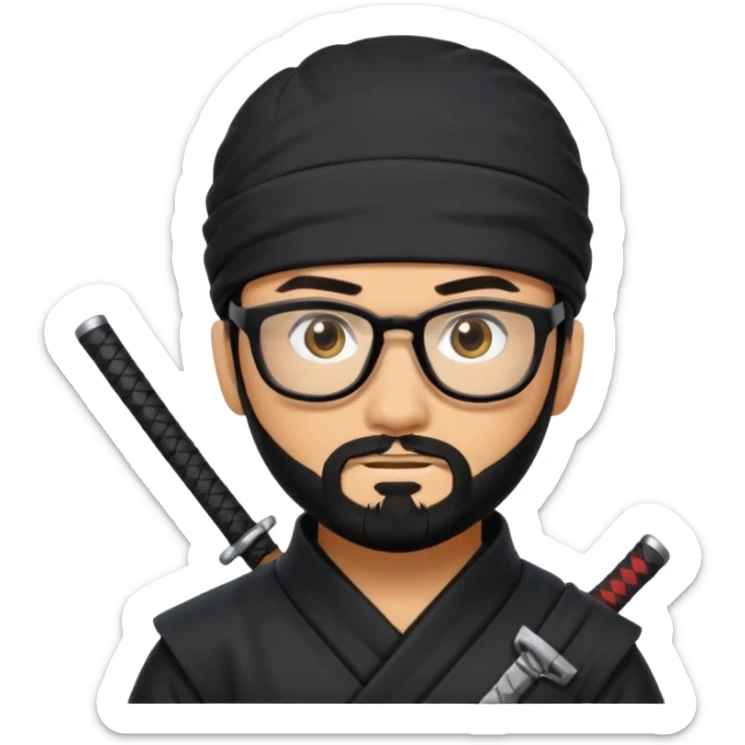 Man with black hair and beard wearing glasses in a ninja costume.  sticker