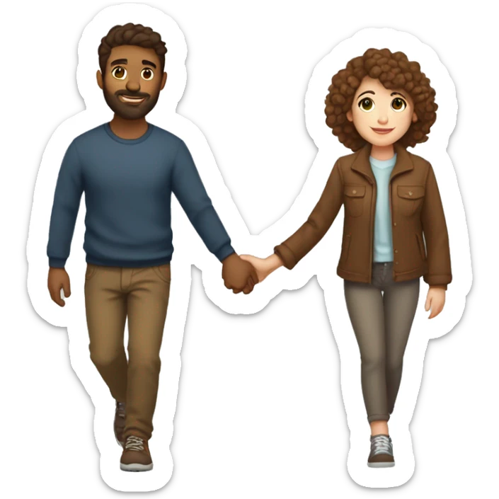 A beautiful brown-haired girl with a hairy brown-haired man with short hair walk by the hand and love each other sticker