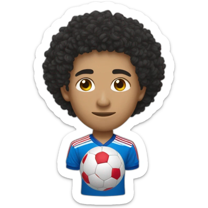 un algérien cheveux noir bouclé  nez long qui porte le maillot de foot du japon avec ecrit "Le hout" dessus sticker