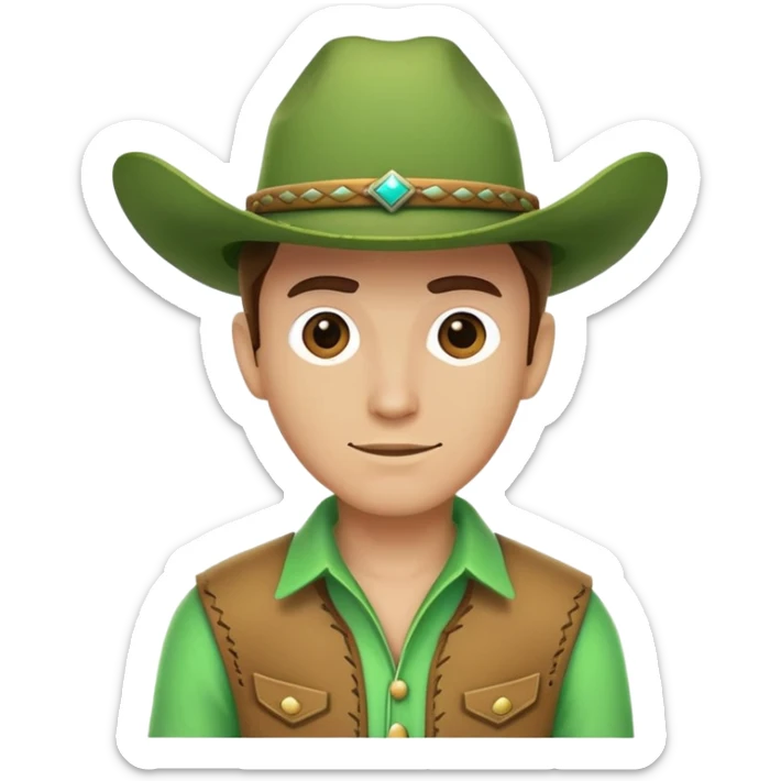 Cowboy wearing a bright green outfit and green cowboy hat, western style sticker