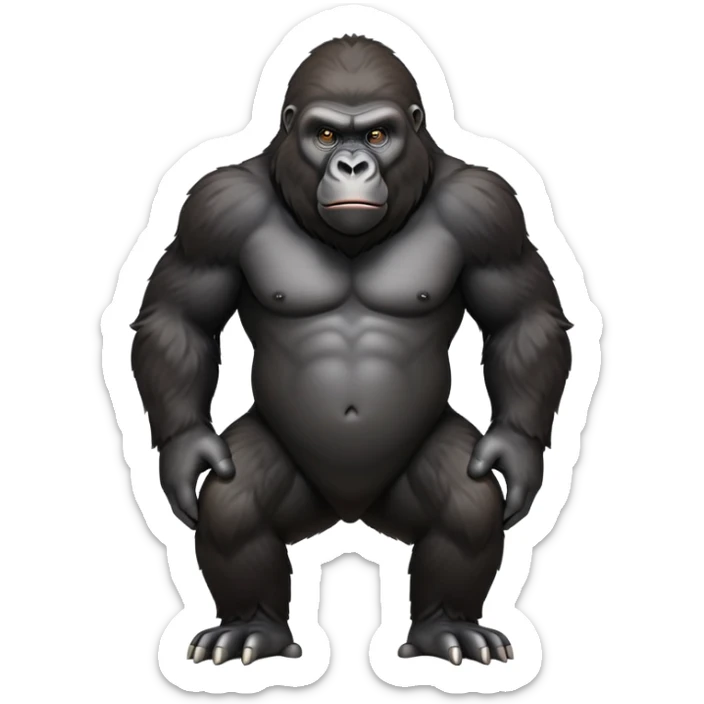 cinematic-gorilla-realistic-full-body-on all fours-emoji,-exuding-strength,-thick-dark-fur-in-the-light,-head-tilted-dramatically,-deep-dark-eyes-filled-with-intense-intelligence,-simplified-yet-realistic-focused-features,-highly-detailed,-glowing-with-an-almost-sarcastic-glow sticker