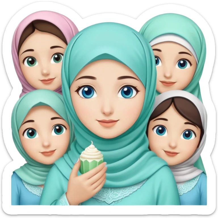 Turkish beautiful finish Konya girl blue eyes with sugar mint hijab islamic dress and celebrating with her friends eid days   sticker