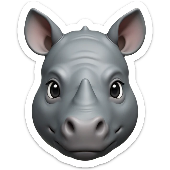 cinematic-noble-cute-rhinoceros-portrait-emoji,slate-grey-hide-poised-and-regal,-with-a-massive,-powerful-build-and-a-thick,--deep-set-soulful-piercing-eyes,-simplified-yet-sharp-and-sophisticated-features,-highly-detailed,-large-black-eyes, white horn, front facing sticker