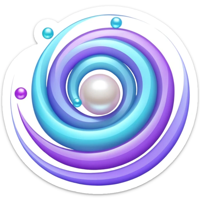 Dreamy glowing spiral wave emoji made of translucent aqua and violet ribbons with a central pearl orb, surrounded by faint sparkles and mist, luminous gradients, ASMR flow aesthetic. sticker