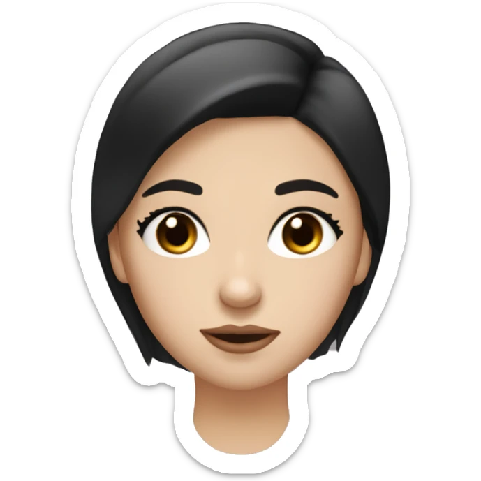 White girl with black hair, almond, black eyes, long eyelashes, big lips, face with cheeks. sticker