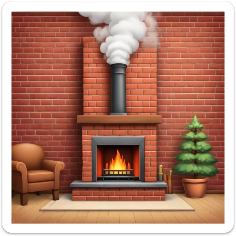 cozy red brick fireplace with a tall chimney and smoke rising from the chimney sticker