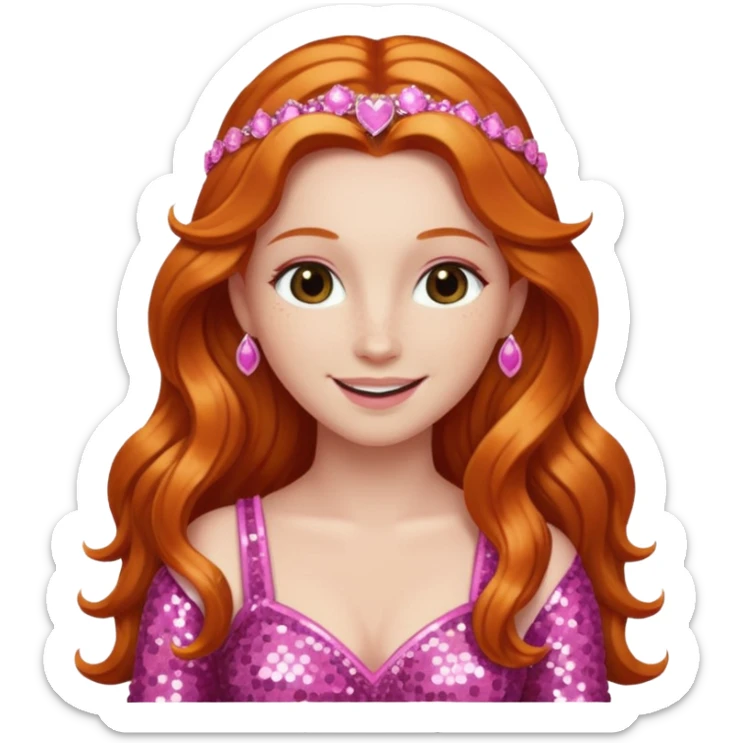 Venus, Goddess of Love from Gods and Goddesses with long ginger hair, pink sequin outfit sticker