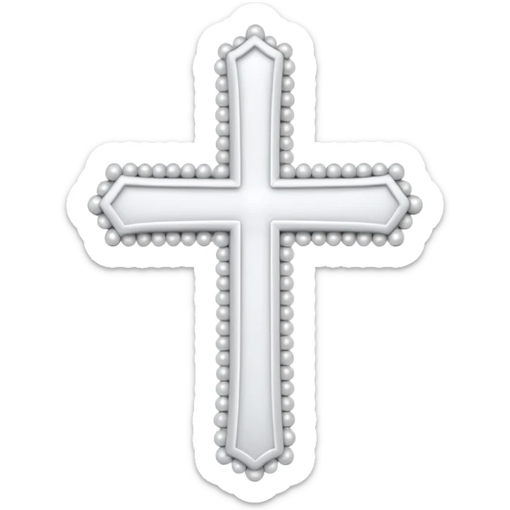 Elegant emoji icon of a white cross made of white beads, glossy surface, subtle shadows, pure white palette, centered sticker