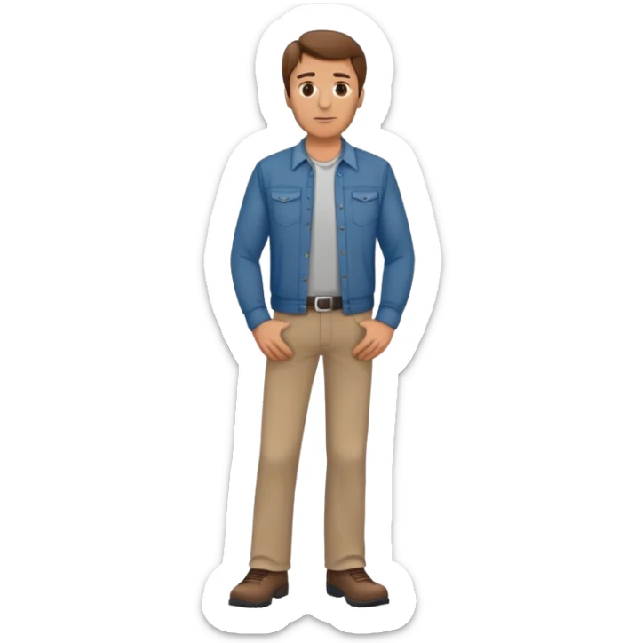 western Caucasian middle aged male, brown hair, standing, casual clothes and shoes, with hands on hips sticker