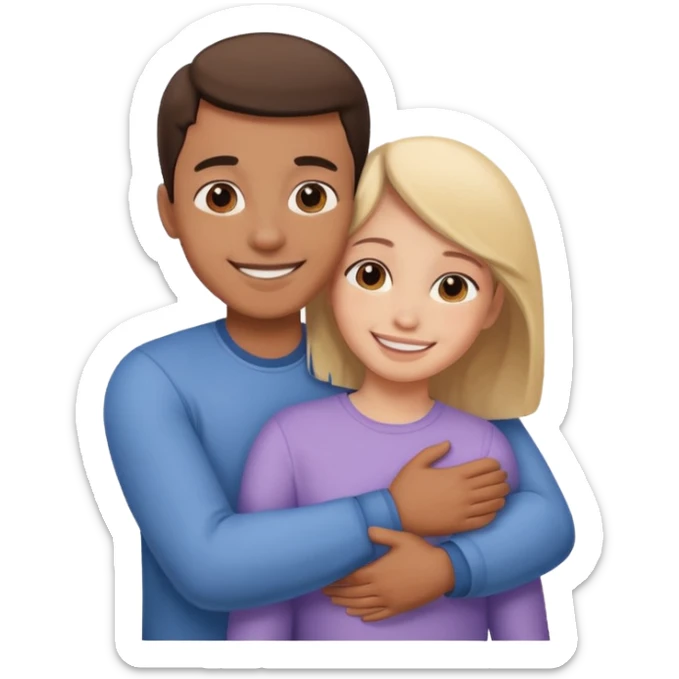 Texte ´Gros câlin’, en dessous un homme fait un câlin à sa sœur.  sticker