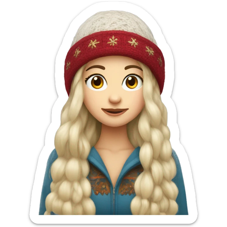 Super long hair Russian girl in russian winter hat sticker