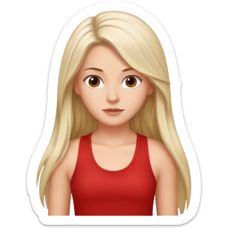 White girl with long 3B hair with brown eyes and a red tank top sticker