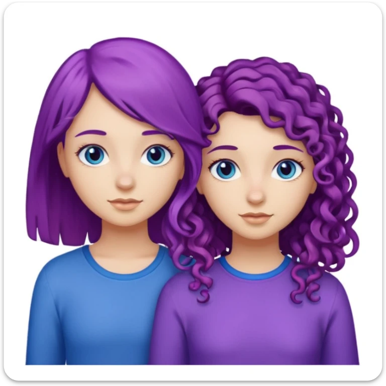 Two girl, best friends, one with purple straight hair and blue eyes, the other with curly brown hair with highlights and brown eyes sticker