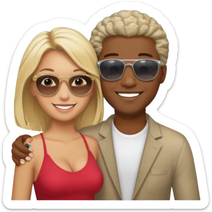 Black man salt n pepper hair smiling with blonde in love on beach sticker