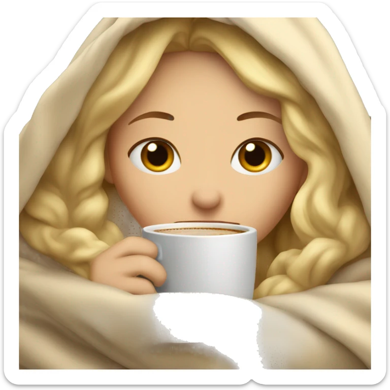 blonde girl inside a blanket sipping coffee eyes closed sticker