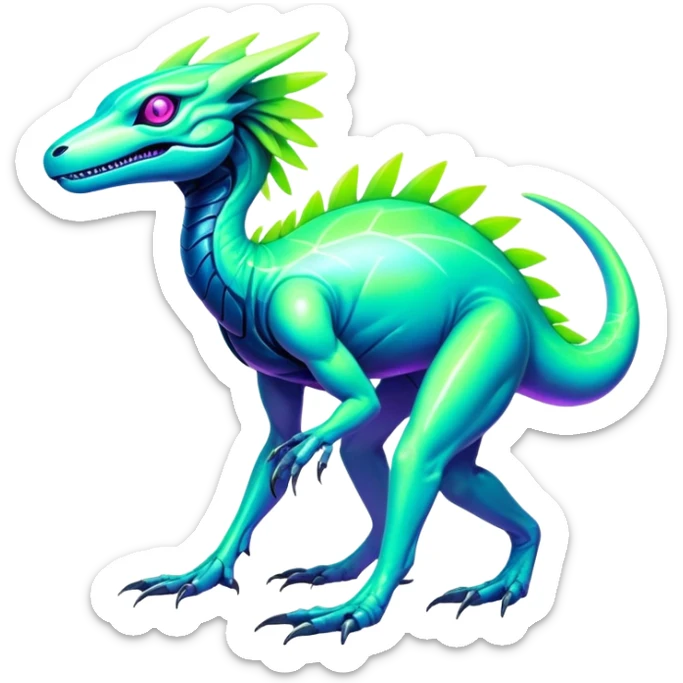 Tropical futuristic lush cool edgy neon Fionbri-Vernid-Elgyem-creature (full body) sticker