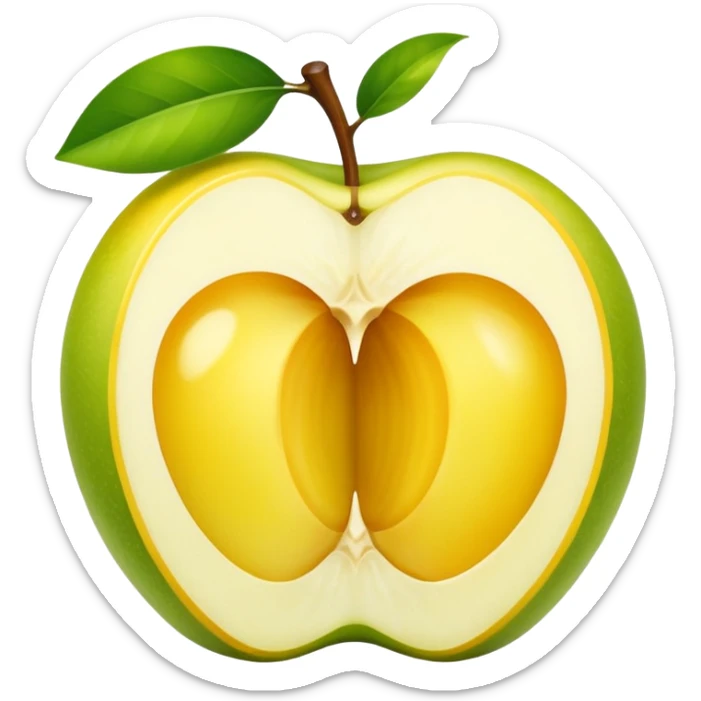A single halved yuzu fruit, in Apple iPhone emoji style. Bright yellow skin, juicy interior visible, vibrant colors, smooth gradients, glossy highlights, clean simple shapes, no outlines.
 sticker