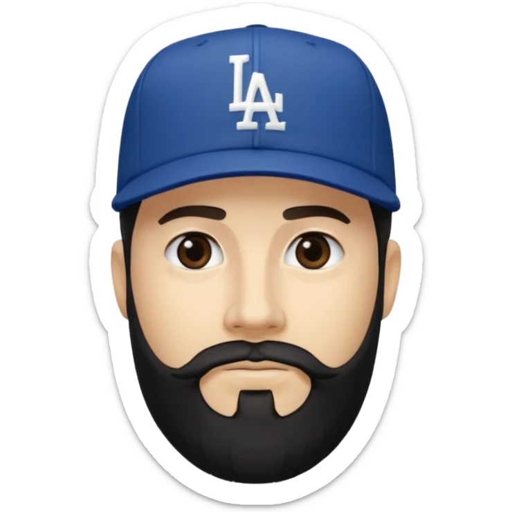 Can you make a guy with fair skin, taper fade, and black beard wearing an LA dodger hat? sticker