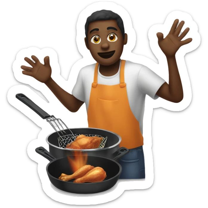 person of dark skin tone consuming chicken legs that has undergone cooking in a deep fryer  sticker