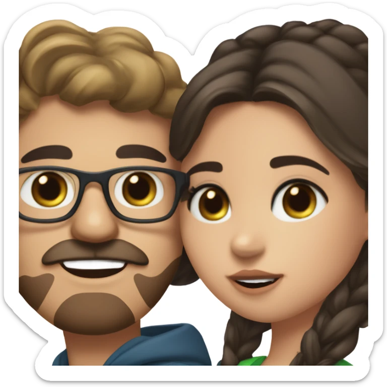 Guy with light brown hair, blue/green eyes, a mustache, and glasses kisses dark haired brown eyed girl who looks like madison beer sticker