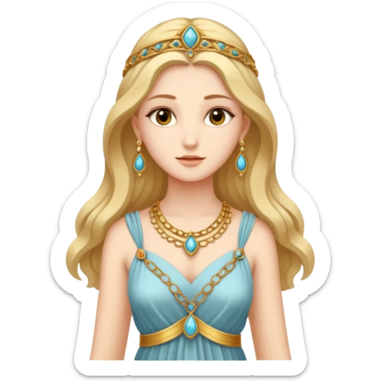 una diosa del siglos muy antiguos, la vestimenta de la diosa esta basada a ese siglo, es muy guapa, estatura normal sticker