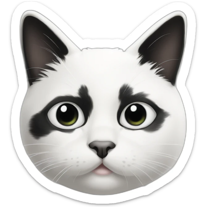 Black and white cat with black in forehead ears and outside of eyes, but white inside with black dots around mouth. White belly sticker