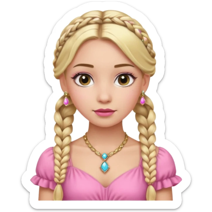 fancy blonde hair girl with braids pink outfit makeup and jewellery sticker