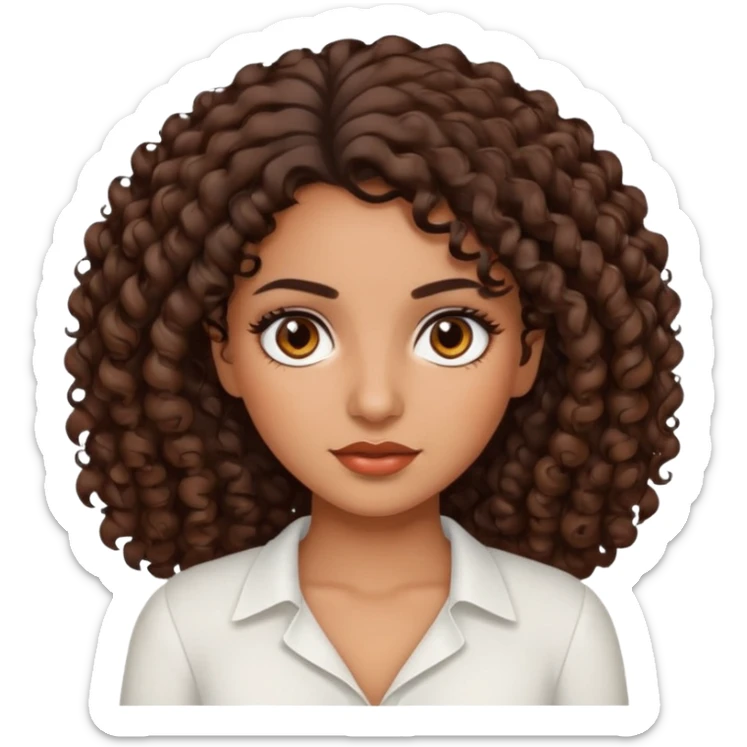 brown girl, who has medium curly dark brown hair, brown eyes, latina makeup, white blouse  sticker