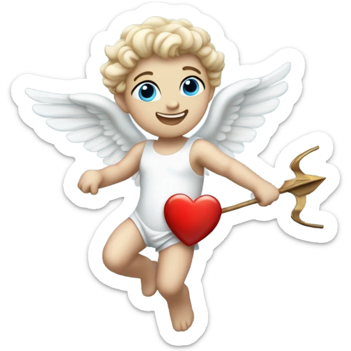 Realistic Photo of flying pale cupid with blue eyes and red heart arrow  sticker