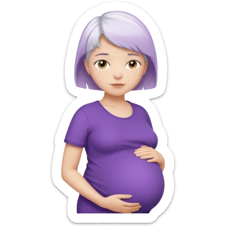 pregnant women with purple shirt, short white hair, head, neck and upper abdomen sticker
