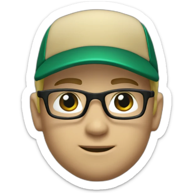 Blonde male short hair with glasses Dark green baseball uniform with hat Blue eyes and with "C" on the dark green hat. make the style slightly 3D with a diagonal angle. Crop from chest up sticker