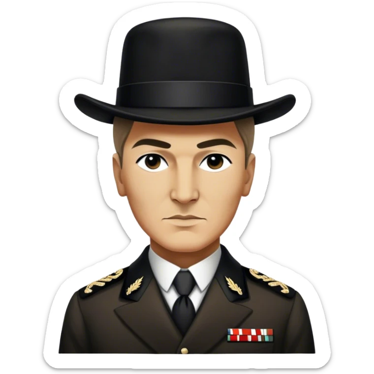 ​Cinematic Realistic Portrait of a Young Mustafa Kemal Atatürk, depicted in his iconic tall black hat and traditional attire with a confident, visionary expression, rendered with rich historical textures and warm, inspiring lighting that captures his youthful dynamism and transformative leadership, sticker