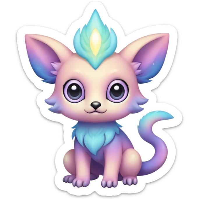 Cute cool colorful pastel nebula fantasy animal hybrid Fakemon full body, big eyes, adorable sticker