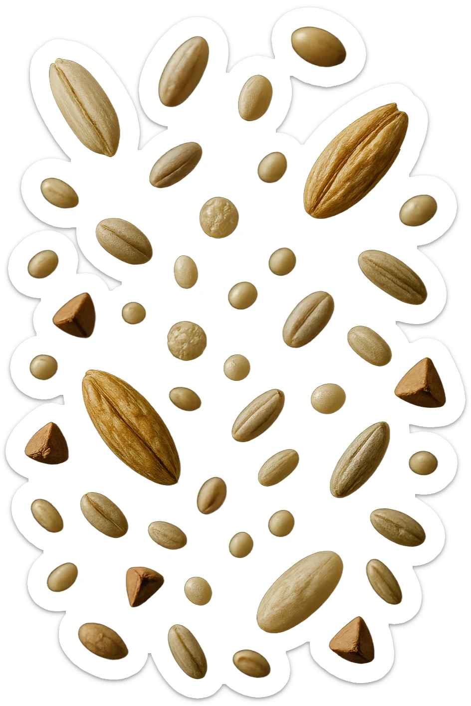 Avena, orzo, farro, segale, quinoa, grano saraceno FLUTTUANO IN ARIA, IPERREALISTICO 4K sticker